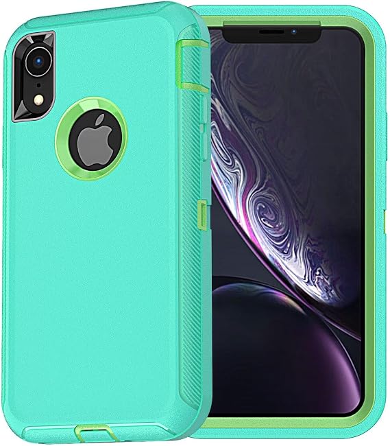YmhxcY for iPhone XR Case Shockproof Dropproof Dust-Proof Drop Proof 3-Layer Durable Phone Case Heavy Duty Protection Phone Case Cover for Apple iPhone XR 6.1 Aqua Blue and Lime Green