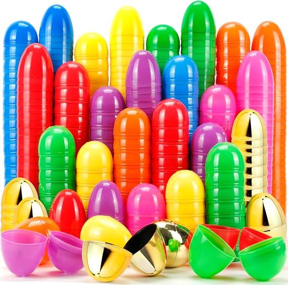 OCTERIC 210Pcs Easter Eggs, 2.3" Fillable Colorful Mix Gold Plastic Easter Eggs Empty for Easter Hunt, Easter Basket Stuffers, Party Favor, Classroom Prize Supplies