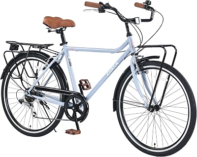 Vintage Style 26 Inch Cruiser Bike 7 Speeds Bicycle City Bike Commute Bikes with Front and Rear Cargo Rack, Steel Frame, V-Brake for Adult, Man, Women,Multiple Color