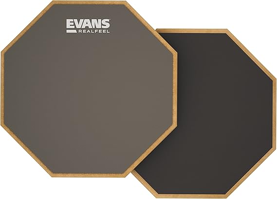 Evans RealFeel - Drum Practice Pad - Drum Pad - Drummer Practice Pad - Gum Rubber & Neoprene, 2 Sided, 6 Inch,Grey | RealFeel practice pads provide realistic stick response, quiet practice, durable construction, and consistent rebound.