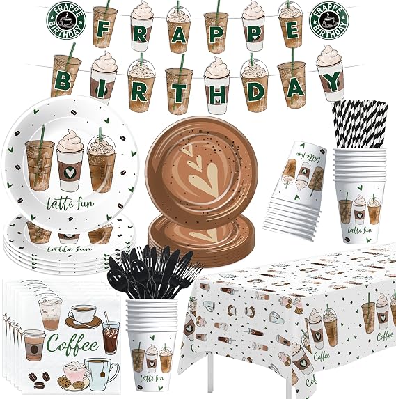 APOWBLS Coffee Party Decorations, Latte Fun Coffee Birthday Party Supplies