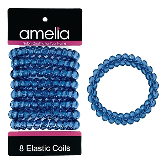 8 Large Smooth Elastic Hair Coils, 2.5in Diameter, Large Size, Gentle on Hair, Stong Hold and Minimizes Dents and Creases!... (Blue)