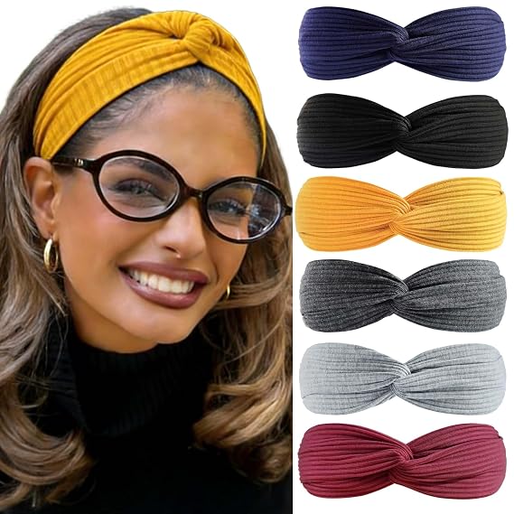 Headbands For Women's Hair Band Knotted Headbands Non Slip Hairband Fashion Head Bands Elastic Head Wraps Yoga Workout Cotton Turban Cute Hair Band Bandana Accessories For Girls 6 Pack