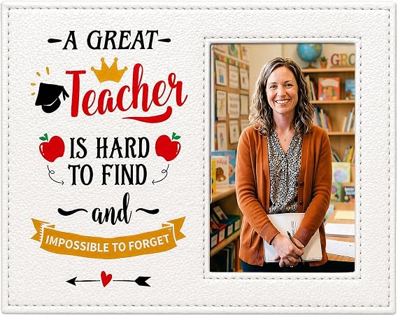 WhatSign Teacher Appreciation Picture Frame - 4x6 Photo Wooden Teachers Photo Frame for Thank You Teacher End of School Year Gifts Picture Frames for Graduation Back to School Decorations