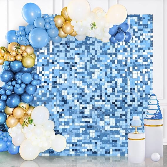 Square Sequin Wall Backdrop Panels(Pack of 36) Baby Blue Shimmer Panel for Birthday Party Decoration Wedding Decor Graduation Bachelorette Baby Shower Photo Background Anniversary | Glitter Backdrop Birthday Party Decoration Wedding Decor Graduation Bachelorette Baby Shower Photo Background Anniversary