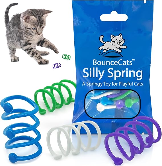 Cat Spring Toys, Family Made in the USA, Set of 4 | Cats can't resist the erratic bounce! Lightweight spiral coils for kittens and indoor cats, fun for solo or interactive play