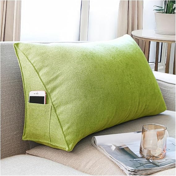 Wedge Headboard Pillow, Triangular Back Cushion Reading Pillow with Removable Cover, Small Back Support Pillow Lumbar Support Cushion for Bed Sofa Office Home(Green,31.5x8x14 Inches)