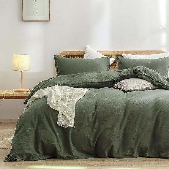Bedding Duvet Cover Set 4pcs Simple Solid Color Soft Breathable Comforter Cover with Zipper Closure Microfiber Queen Size Duvet Cover Set for All Season,Green,Full