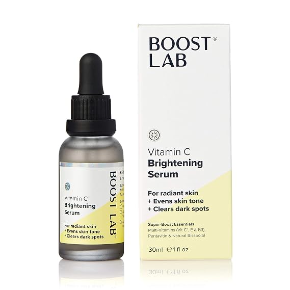 BOOST LAB Vitamin C Brightening Serum for Men & Women Radiant Skin & Face Evens Skin Tone, Clear Dark Facial Spots- Simple, Pure & Potent- Paraben, Sulphate, Fragrance & Cruelty Free- 30 ml (1 fl oz)