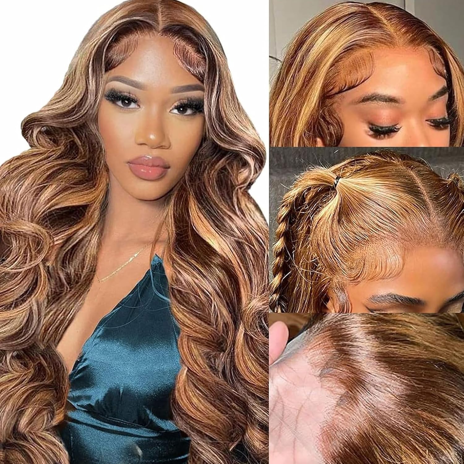Ombre Lace Front Wig Human Hair 13x4 HD Transparent Body Wave Lace Front Human Hair Wigs 427 Colored Honey Blonde Human Hair Lace Front Wig Highlight Human Hair Wigs for Women 180% Density 32 Inch