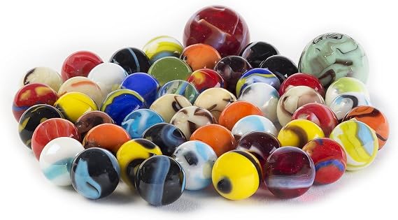 Ader Products Glass Marbles Bulk, Set of 50, (48 Players and 2 Shooters) Assorted Colors, Styles, and Finishes. Marble Games
