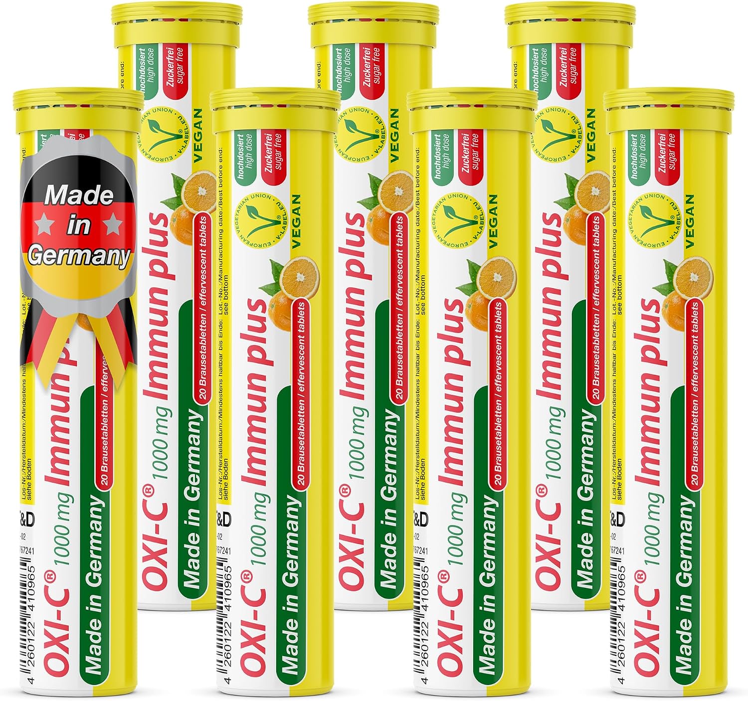 OXI C Immun Plus 140 Drink Effervescent Tabelts - 1000 mg Vitamin C – Orange Flavour, Sugar Free, Vegan – T&amp;D Pharma – Made in Germany