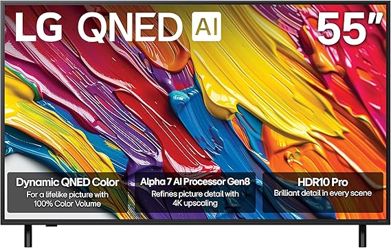 LG 55-Inch Class QNED AI 4K QNED82A Series Smart TV w/AI Sound, HDR10, 4K Super Upscaling, Filmmaker Mode, Wow Orchestra, Alexa Built-in (55QNED82AUA, 2025)