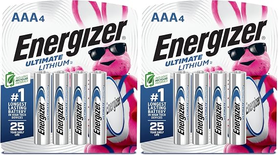 Energizer AAA Batteries, Triple A Lithium, 4 Count (Pack of 2)