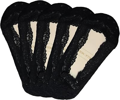 Womens Lace Casual No Show Non-skid Boat Socks Set of 5