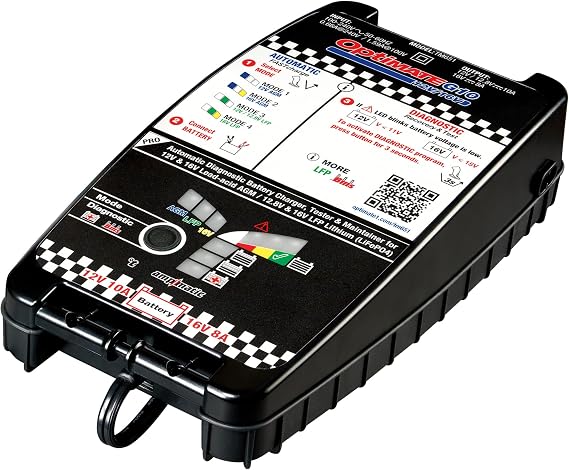 OptiMate G10 12V/16V, the Most Advanced 'Racing' Battery Charger for 12V & 16V AGM Lead-Acid and 12.8V/13.2V & 16V LFP Lithium-ion Batteries.