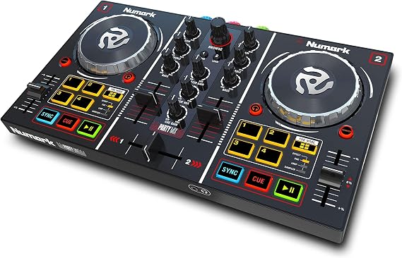 Numark Party Mix - Complete DJ Controller Set for Serato DJ with 2 Decks, Party Lights, Headphone Output, Performance Pads and Crossfader / Mixer
