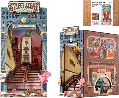 Rolife DIY Book Nook Kits for Adults, Miniature Dollhouse Booknook Kit, 3D Wooden Puzzle Creative Decorative Bookends Bookshelf Diorama Insert Crafts Hobbies Gifts Street Scene