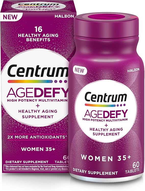 Centrum Age Defy for Women 35+ High-Potency Multivitamin and Healthy Aging Supplement Multivitamin with Resveratrol, and Niacin for NAD+ Level Support - Aluminum Bottle, 60 Tablets