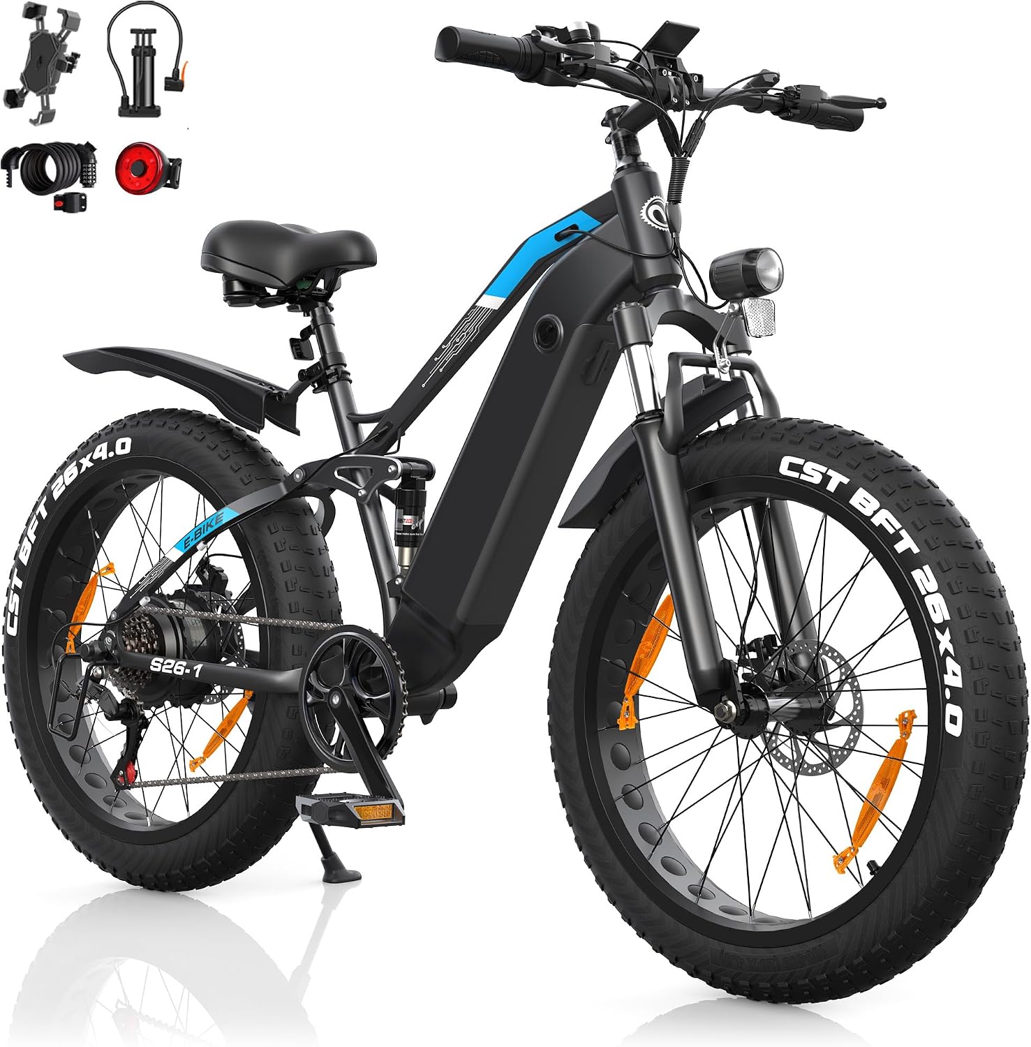 Electric Bike, 26" Fat Tyre Electric Bikes for Adults with 48V 18Ah/13Ah Battery, 85NM Motor, 75-95 Miles Range, 7-Speed Full Suspension Electric Mountain Bikes, E-Bike For Commute &amp; Off Road