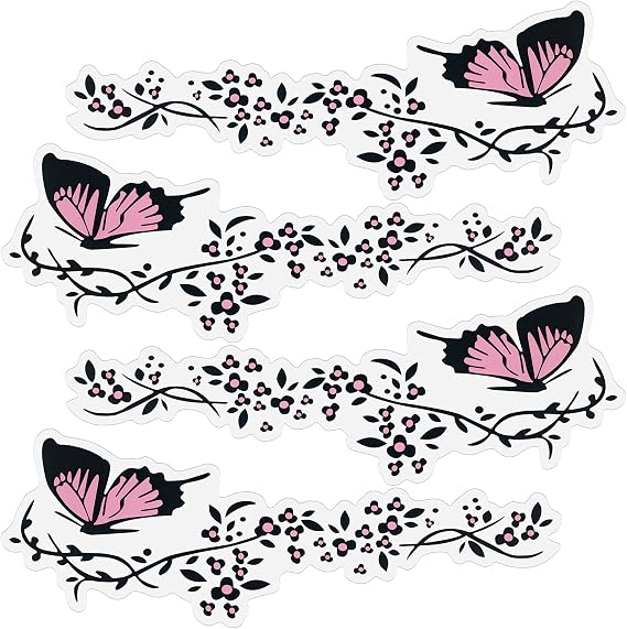 OIIKI Butterfly Flower Car Decals for Women, 2 Sets Vinyl Stickers, Clear Background Side & Bumper Decals, Universal Scratch Hidden Stickers for Cars, Walls (Pink&Black -4Pcs)