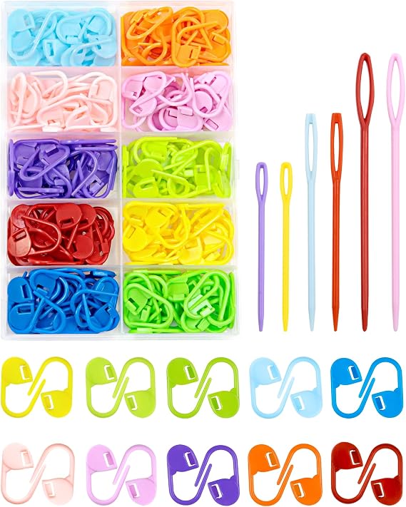 FIVEIZERO 200 Pcs Stitch Markers - 10 Color Knitting & Crochet Markers | Crochet markers with Clip, Sewing Needles, Plastic Eyelets for DIY & Craft Sewing, Made of High Quality Plastic