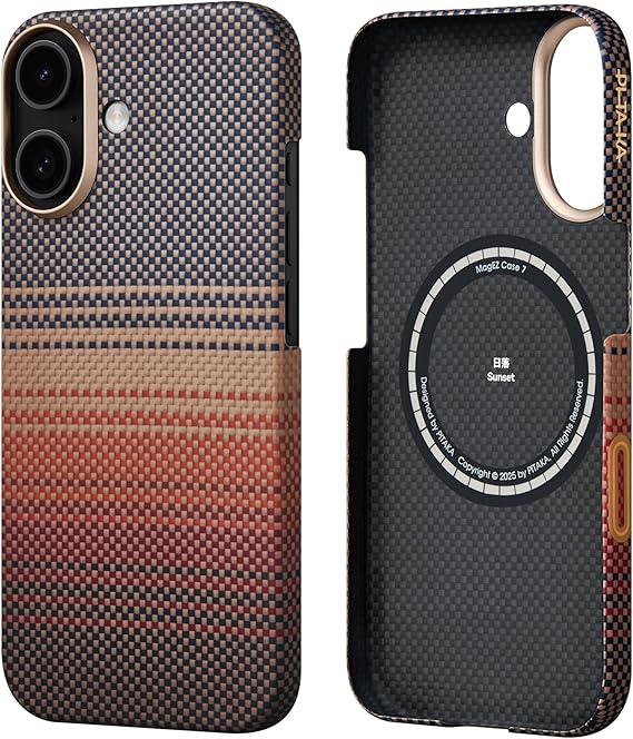 pitaka for iPhone 17 Case 6.3" with Camera Control Button, Compatible with MagSafe, Ultra-Slim Case with Caseless Touch Feeling, 1500D Aramid Fiber Woven, Sunset