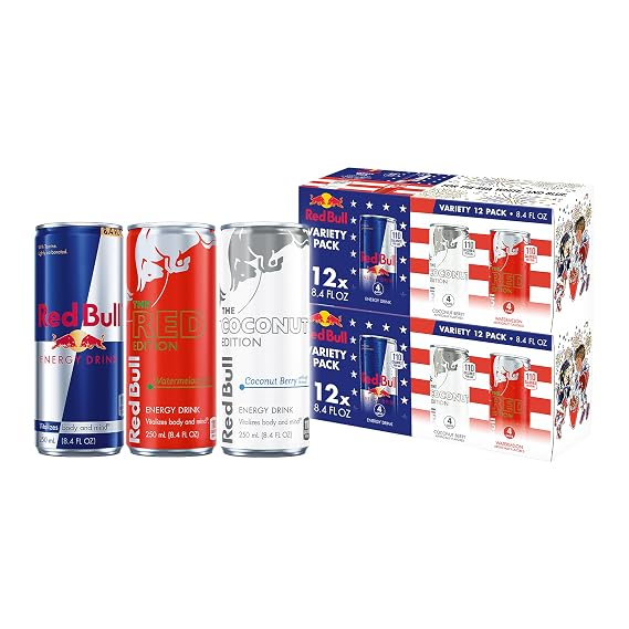 Red Bull Energy Drink, Summer Celebration Variety Pack | Peach, Iced Vanilla Berry, Pink, contains caffeine, taurine, B-vitmains, sugar, and water, 8.4 fl oz, pack of 24 cans