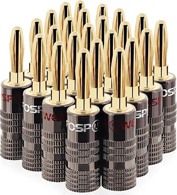 FosPower Banana Plugs 12 Pairs  24 pcs, Closed Screw 24K Gold Plated Speaker Plug Connectors for Speaker Wire, Wall Plate, Home Theater, AudioVideo Receiver, Amplifiers and Sound Systems