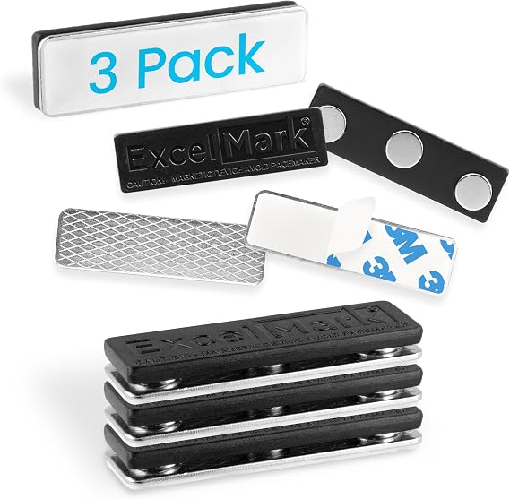 ExcelMark 3 Name Badge Magnets - Magnetic Name Tag Holders with 3 Magnets