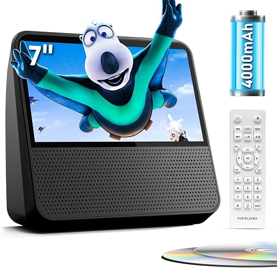 9.8'' Portable DVD Player with Screen, 4000mAH Battery DVD Player TV Kids | Sync to TV, 3 Level Brightness Adjustable USB/AUX-IN/AV/Bluetooth, Portable DVD Player with Dual Speakers & Remote Control