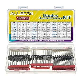 20Values Diodes Kit 1N4001 1N4002 1N4003 1N4004 1N4005 1N4006 1N4007 1N4148 1N5404 1N5406 1N5408 RL207 UF4007 FR107 FR207 1N5817 1N5819 1N5822 15SQ045 10A10 Rectifier Schottky Diode Assortment