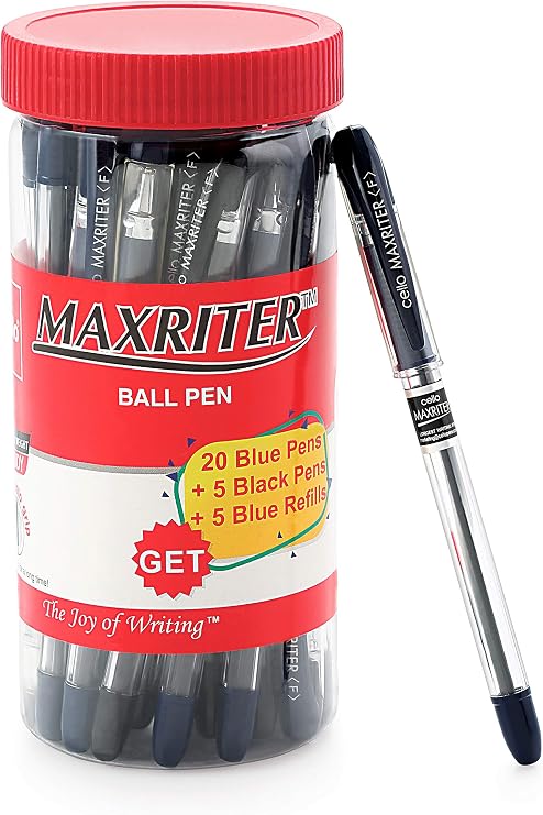 Cello Maxriter Ball Pen Jar - 20 Blue Pens + 5 Black Pens + 5 Blue Refills