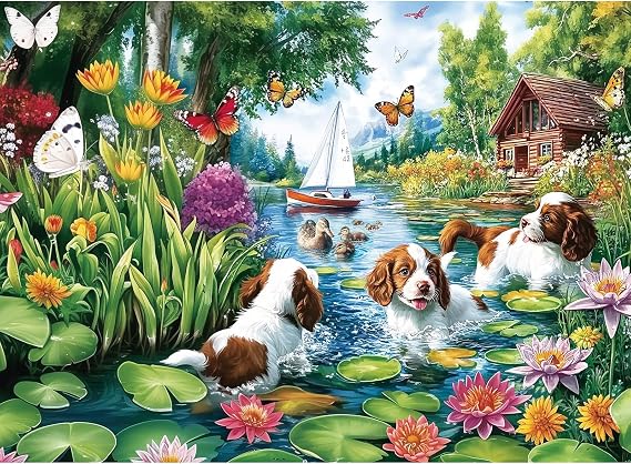 300 Piece Puzzles for Adults&Kids Large Piece, Summer Elderly Jigsaw Puzzles 300 Pieces Dog Water Fun, Unique Artwork Perfection Game, Family Entertainment & Gift for Seniors(20.5" x 15")