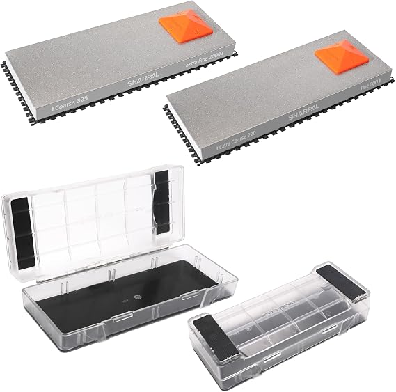 SHARPAL 168H 325 & 1000 Grit + 169H 220 & 600 Grit Dual-Grit Diamond Sharpening Stones + 160H 2PCS 2-in-1 Non-Slip Sharpening Holder & Storage Case
