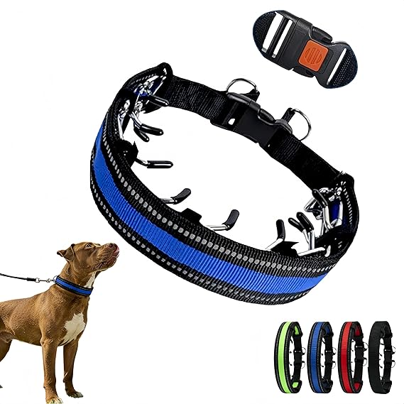 Detachable Dog Prong Training Collar, Nylon Magic Tape Pet Behavior Correction Collar, Adjustable Stimulation Chain for Dog Leash Pulling Biting, Training Collar for Dogs (Blue, S)