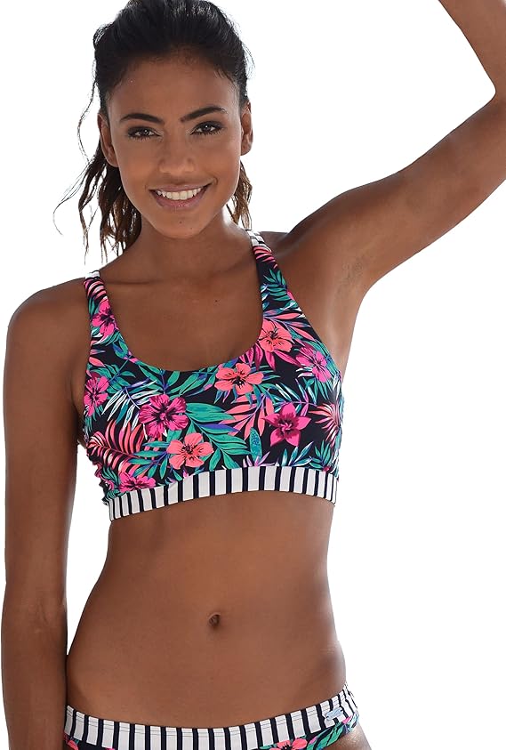 LASCANA Scoop Bikini Top for Women, Modern Mix-and-Match Design, Removable Cups, Crossed Straps