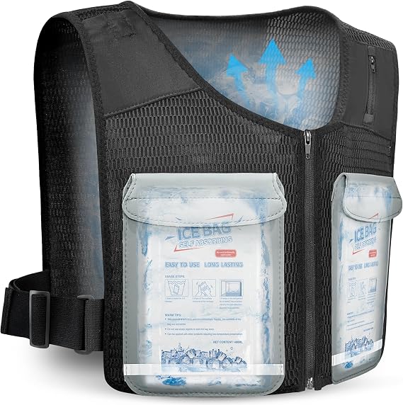 Cooling Vest for Men Women, Ice Vest with 15 Ice Packs & Reflective Strips, Adjustable Cooling Jacket for Summer Outdoor Activities & Work