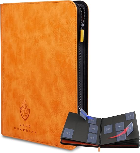 Card Guardian 9 Pocket Premium Binder with Zipper, Orange | Holds 504 Cards, Side Loading Pockets, Trading Card Games TCG