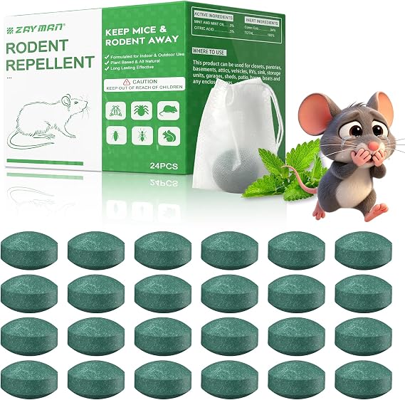 Mouse Rodent Repellent, 24 Pack Peppermint Lemon Oil Mice Repellent for Squirrel Rats Spider Pest Control Indoor & Outdoor, Mice Deterrent Replace Trap Poisoning Family & Pet Safe