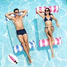 2 Pack Pool Floats Inflatable Pool Floats Hammock 4-in-1 Saddle&amp;Lounge Chair&amp;Hammock&amp;Drifter Pool Inflatables Float Hammock Lounger Floating Chair for Adults Beach Pool