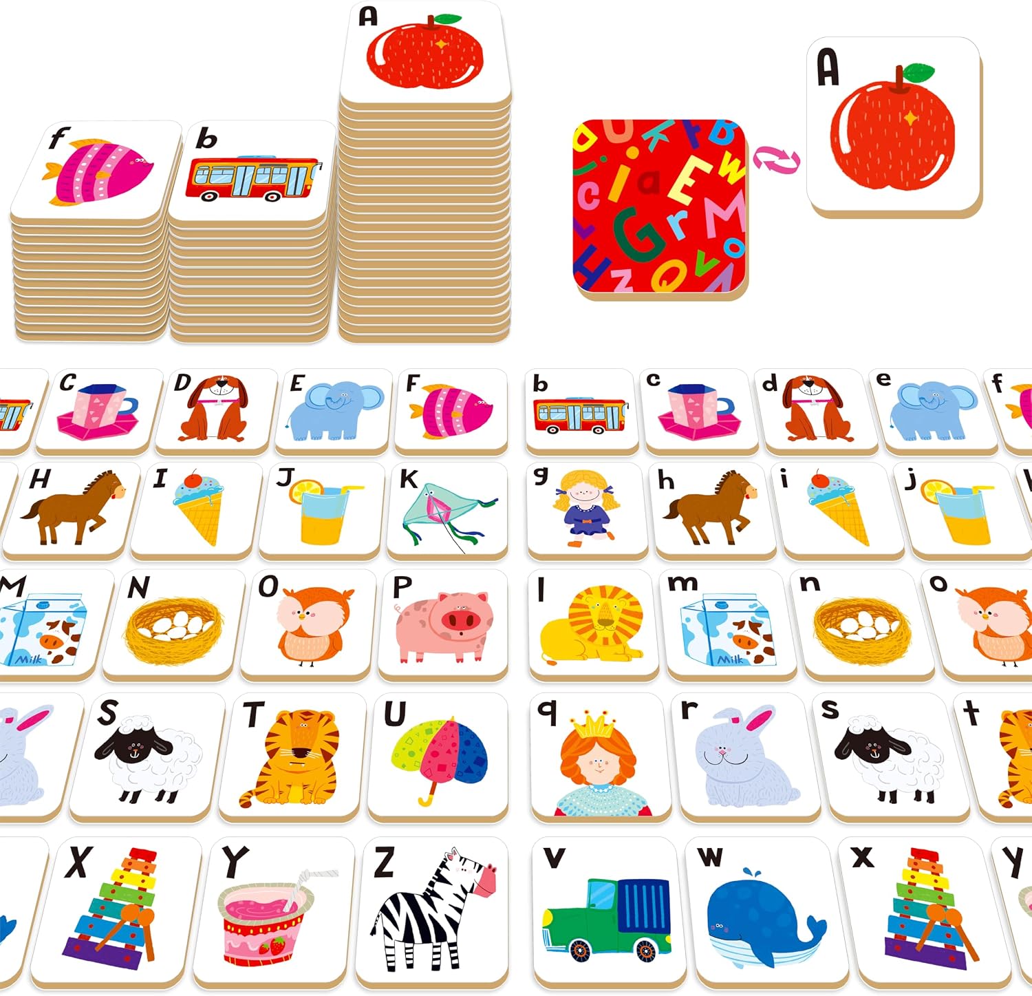 52ピース アルファベットメモリゲーム 26ペア 大文字と小文字のマッチングゲーム 幼児向け教育早期学習おもちゃ 幼稚園 3歳以上