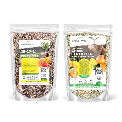 GARDENWISE 10-10-10 All Purpose Professional Fertilizer & Citrus Fertilizer Bundle for Indoor/Outdoor Plants; Shrub, Tree, Lawn, Vegetable, Orange, Avocado & Lemon Tree Fertilizer (1/2-2 QUARTS)