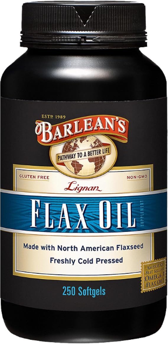 Barleans Lignan Flaxseed Oil Softgels, Cold-Pressed Flax Seed Supplement with 1,550 mg ALA Omega-3 Fatty Acids for Joint & Heart Health, 1000mg, 250 ct