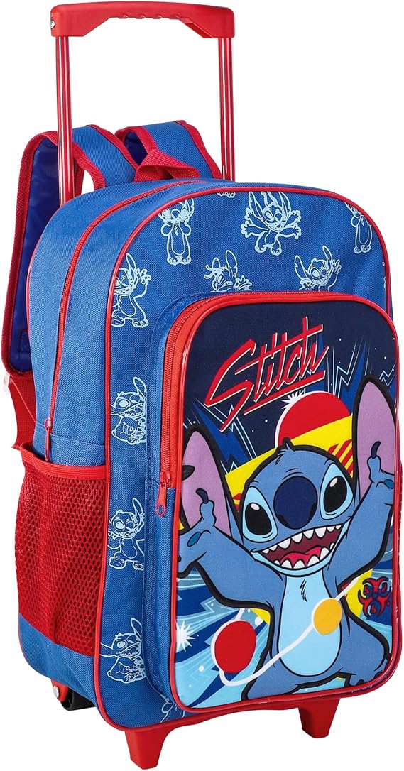TDL Stitch Kids' Trolley Backpack with Wheels, Adjustable Handle, 2 Compartments