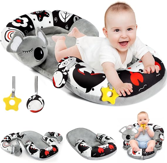 URMYWO 4-in-1 Tummy Time Mat, Cozy & Soft Infant Baby Sit Me Up Floor Seat | Versatile Bay Play Mat for Newborn 0-12 Months, Portable & Breathable, Early Sensory Development Play Toys Baby Shower Gifts