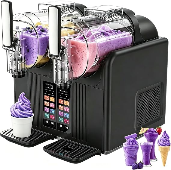 2-in-1 Slush Machine & Soft Serve Ice Cream Maker,140oz Large,with 7 Presets and LED Display,Adjustable Temperature Control,Auto-Clean,for Sorbet,Margaritas, Frappés, Milkshakes, Smoothies Black