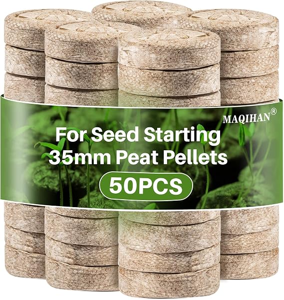 MAQIHAN 50PCS Peat Pellets for Seedlings - 35MM Seed Starter Soil Pods | Seed Starting Plug, Compressed Garden Soil Blocker for Planting, Transplanting, Indoor Outdoor Grow Flower, Vegetables, Herbs