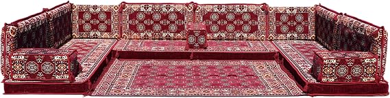 arabicsofa U Shaped Maroon Arabic Majlis Sofa Set Corner Floor Pillow Seating Cushions for Living Room