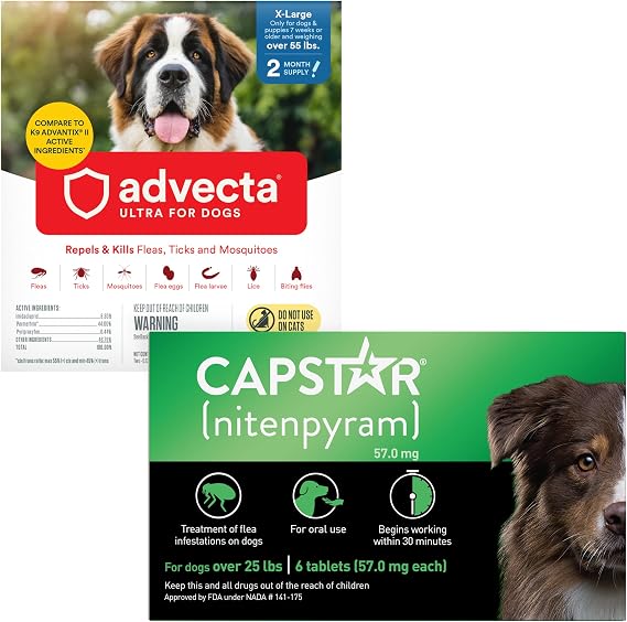 ADVECTA Flea and Tick Prevention for X-Large Dogs Over 55 lbs (2 Doses) + CAPSTAR Flea Treatment for Dogs Over 25 lbs (6 Doses) Bundle
